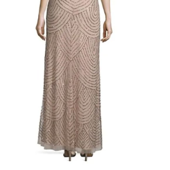 NWT-Adrianna Papell blouson beaded gown taupe/pink - Picture 4 of 6